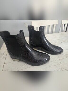 INC International Concepts Black Glitter Raelynn Chelsea Rain Boots
